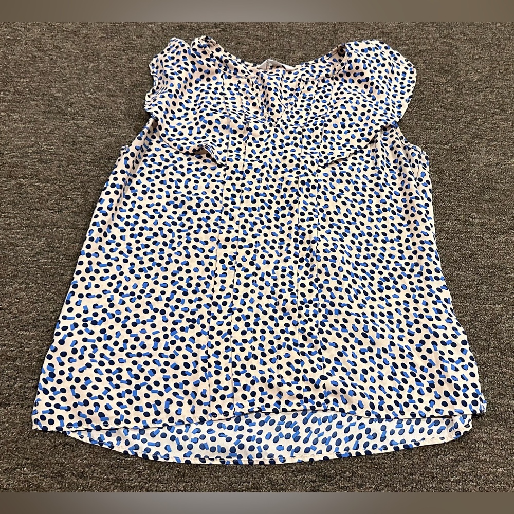 EUC Women's S Nanette Lepore Beige Navy Polka Dot Fabric Sleeveless blouse